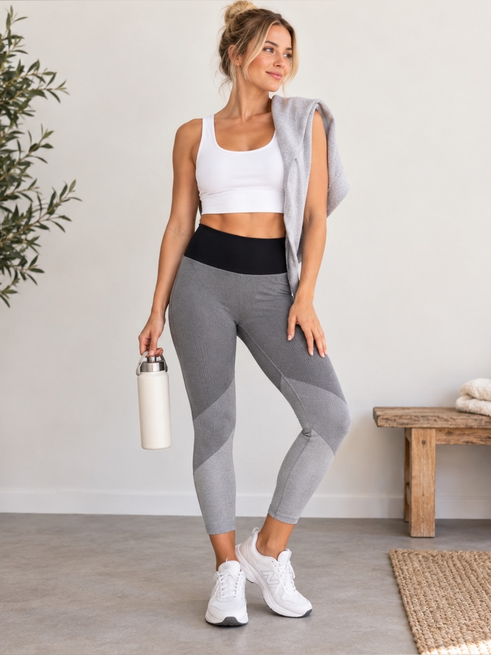 Aerie Chill Play Move L Gray Colorblock Leggings High Rise Crop Yoga Athleisure